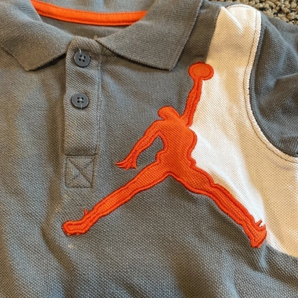 Air Jordan Gray& Orange Collard Onesie Size 12 Months in Like New Condition